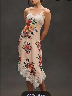 Anthropologie sleeveless v-neck lace slip mid dress